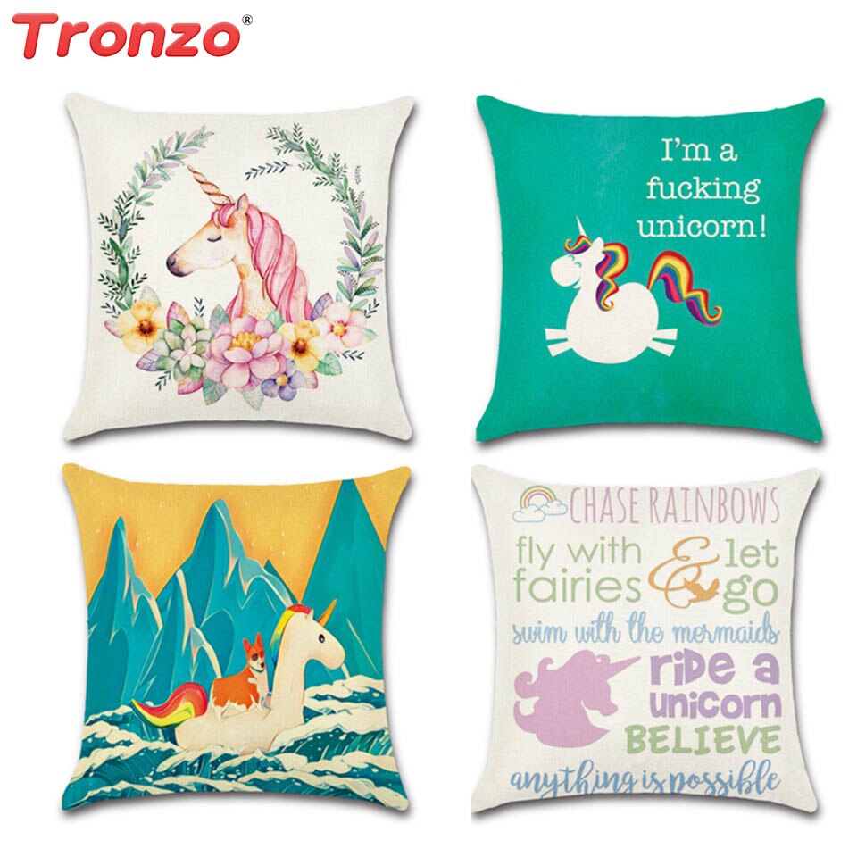 Tronzo   Ŀ Ȩ    PillowcaseFlower  Ƽ /Tronzo Unicorn Cushion Cover Unicorn Party Decorations For Home Rainbow Horse Burlap Pil